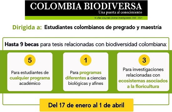 BecasColombiaBiodiversaAbiertas17EneroAl1Abril